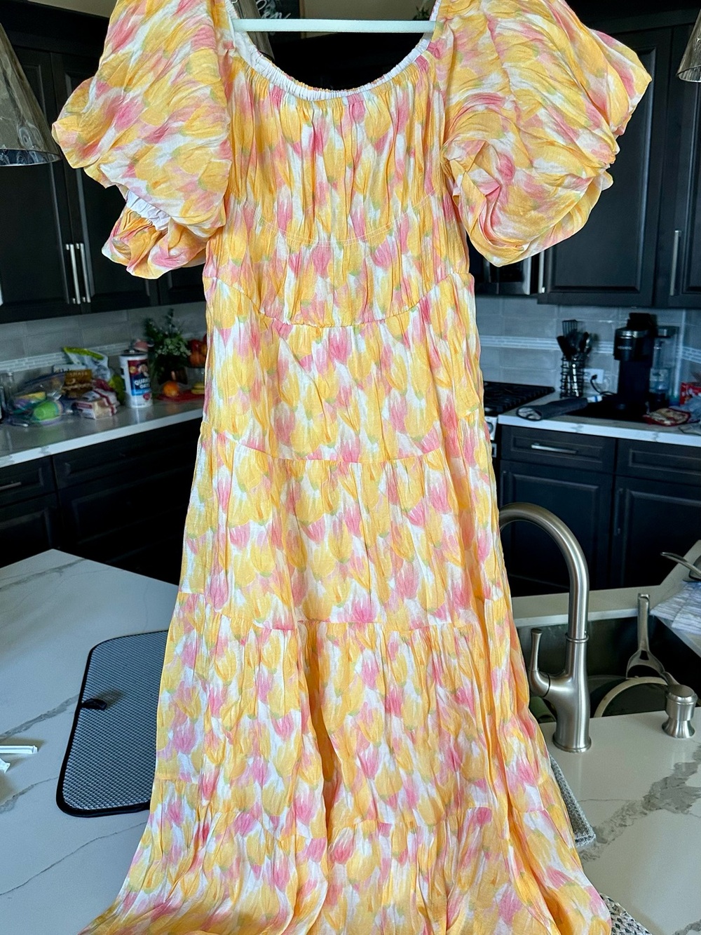 NWT Aleeza Paris Floral Puff-Sleeve Midi Dress - Size Xl - Picture 8 of 9